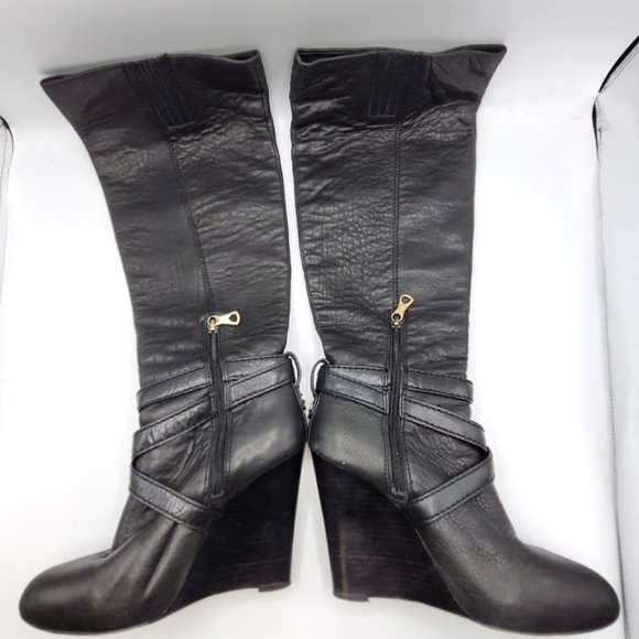 BCBGMAXAZRIA Ma-Remy Knee High Black Lamb Leather Wedge Boots Size 8.5 - Picture 4 of 16